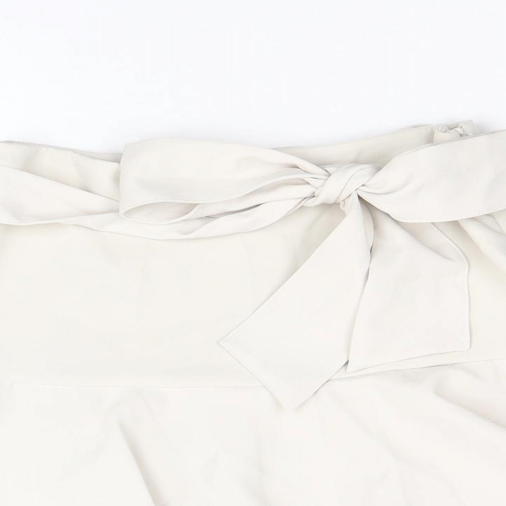 Zara Womens Beige Polyester Mini Skirt Size XS Zip - Tie Front Detail