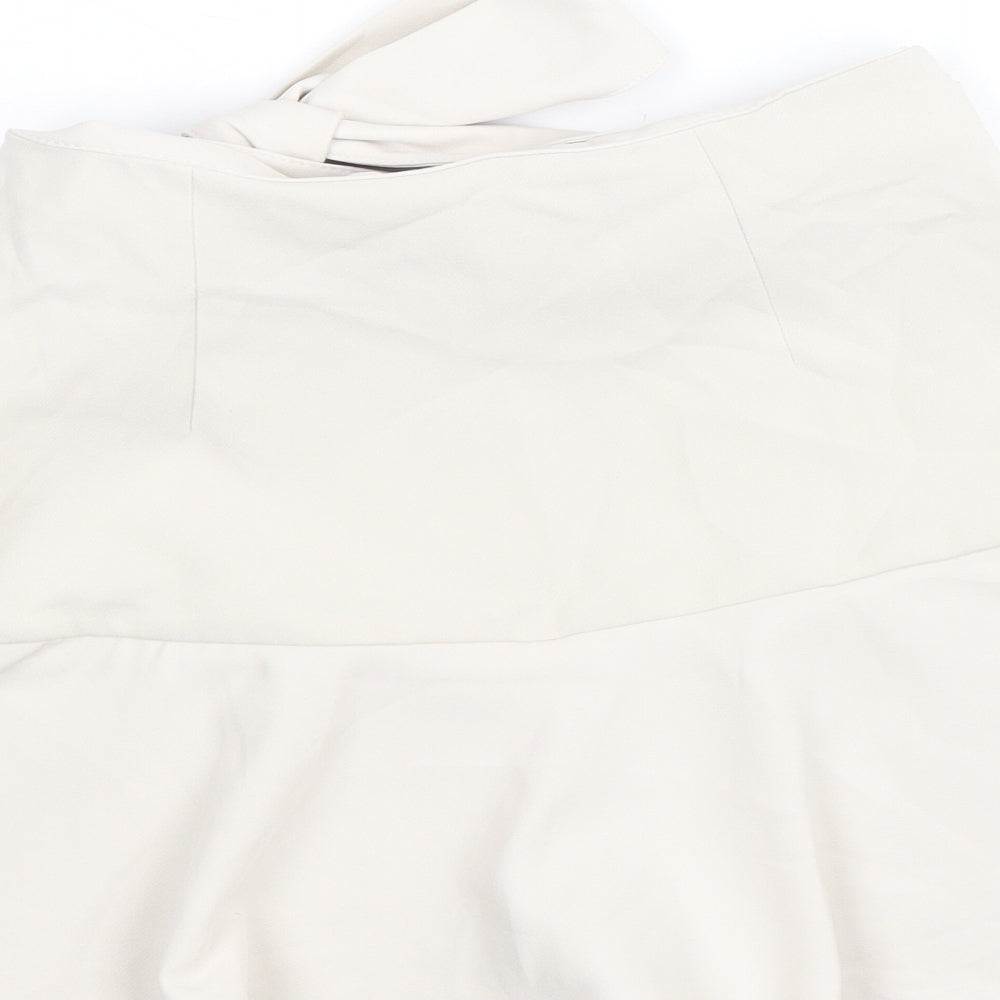Zara Womens Beige Polyester Mini Skirt Size XS Zip - Tie Front Detail