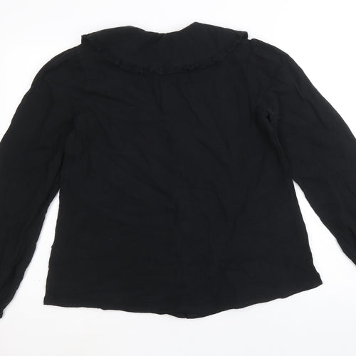 Marks and Spencer Girls Black 100% Cotton Basic Button-Up Size 13-14 Years Collared Button - Peter Pan Collar