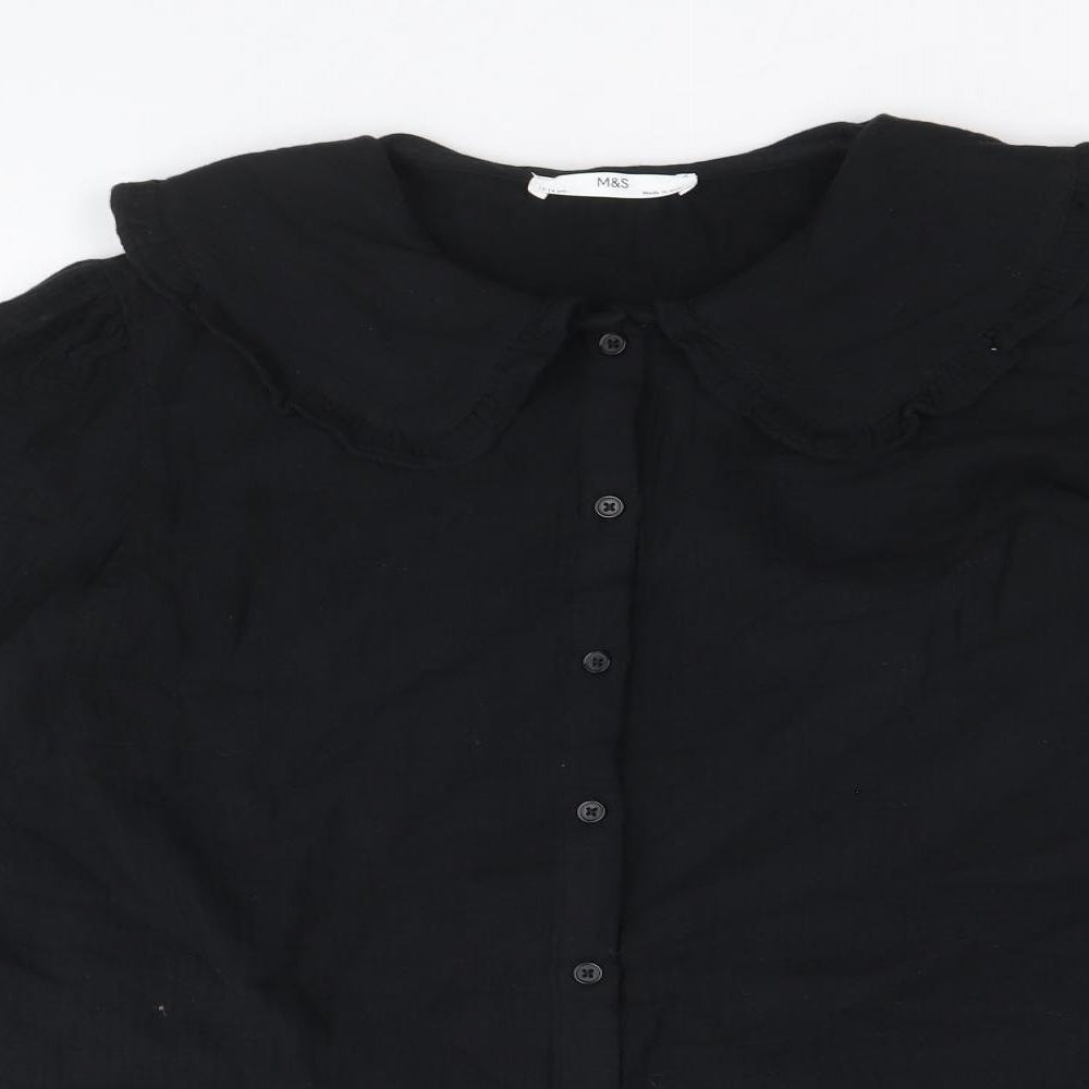 Marks and Spencer Girls Black 100% Cotton Basic Button-Up Size 13-14 Years Collared Button - Peter Pan Collar