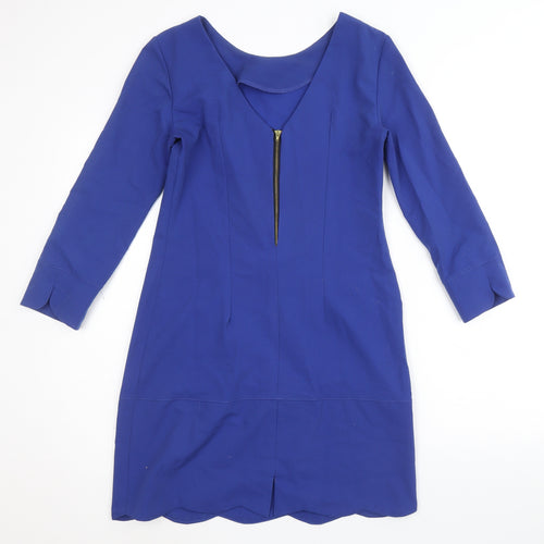 NIFE Womens Blue 100% Cotton A-Line Size 8 Round Neck Zip
