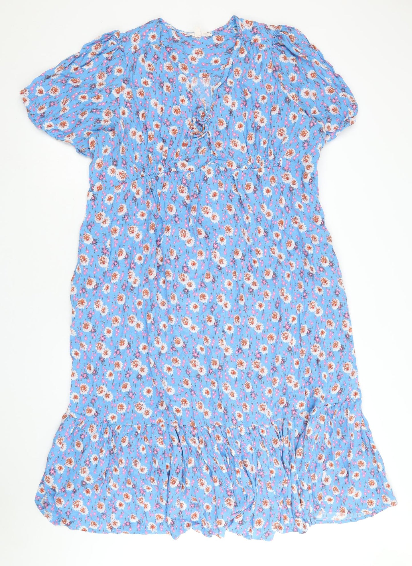 Per Una Womens Blue Geometric Viscose A-Line Size 22 V-Neck Tie