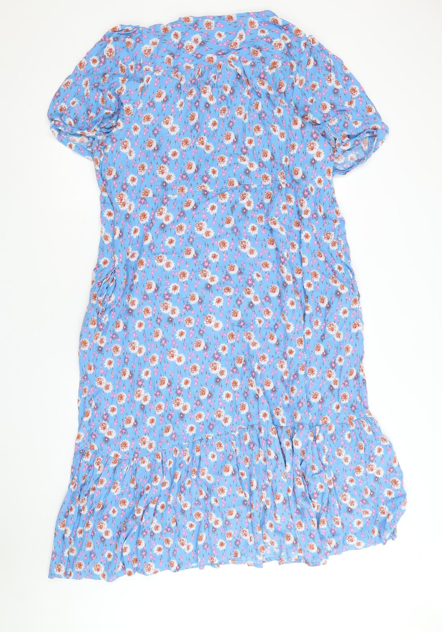 Per Una Womens Blue Geometric Viscose A-Line Size 22 V-Neck Tie