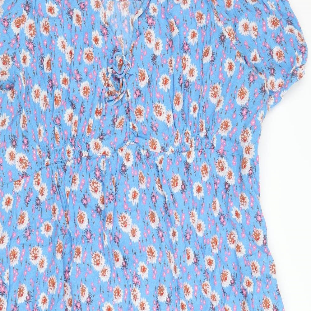 Per Una Womens Blue Geometric Viscose A-Line Size 22 V-Neck Tie