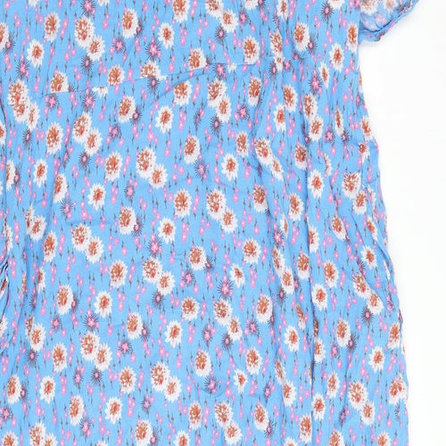 Per Una Womens Blue Geometric Viscose A-Line Size 22 V-Neck Tie