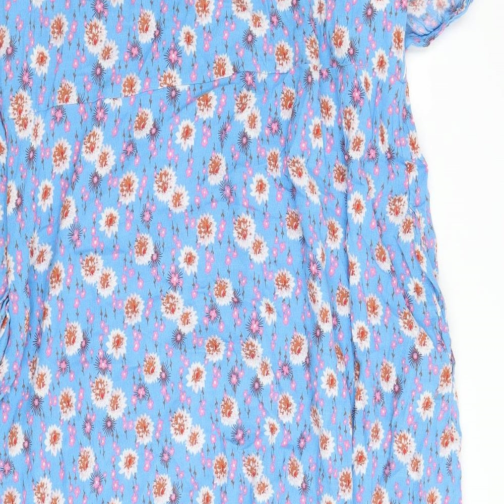 Per Una Womens Blue Geometric Viscose A-Line Size 22 V-Neck Tie