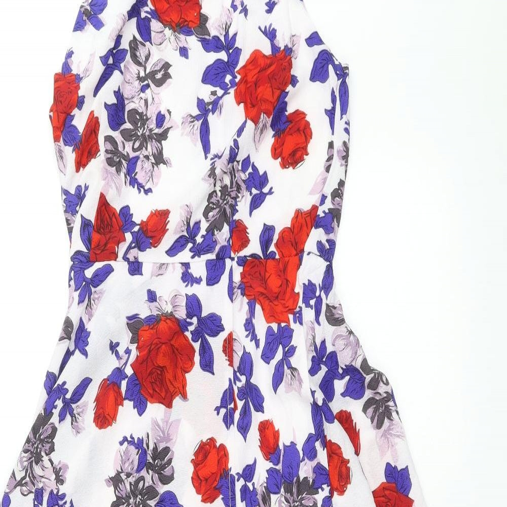 Mela London Womens Multicoloured Floral Polyester A-Line Size 8 Halter Zip