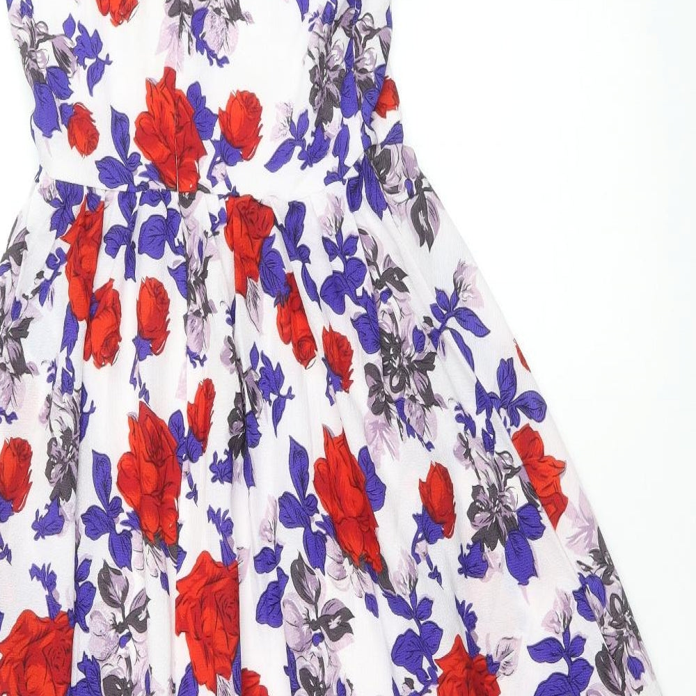 Mela London Womens Multicoloured Floral Polyester A-Line Size 8 Halter Zip