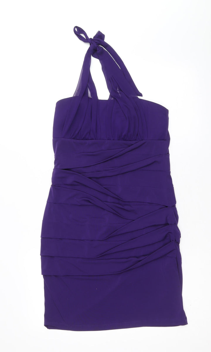 En Focus Studio Womens Purple Polyester Shift Size 10 Halter Tie