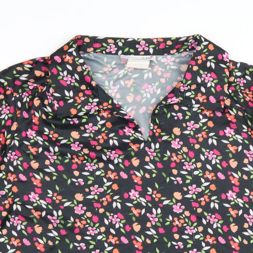 Blair Womens Black Floral Polyester Basic Blouse Size M Collared