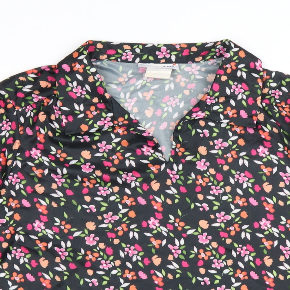 Blair Womens Black Floral Polyester Basic Blouse Size M Collared