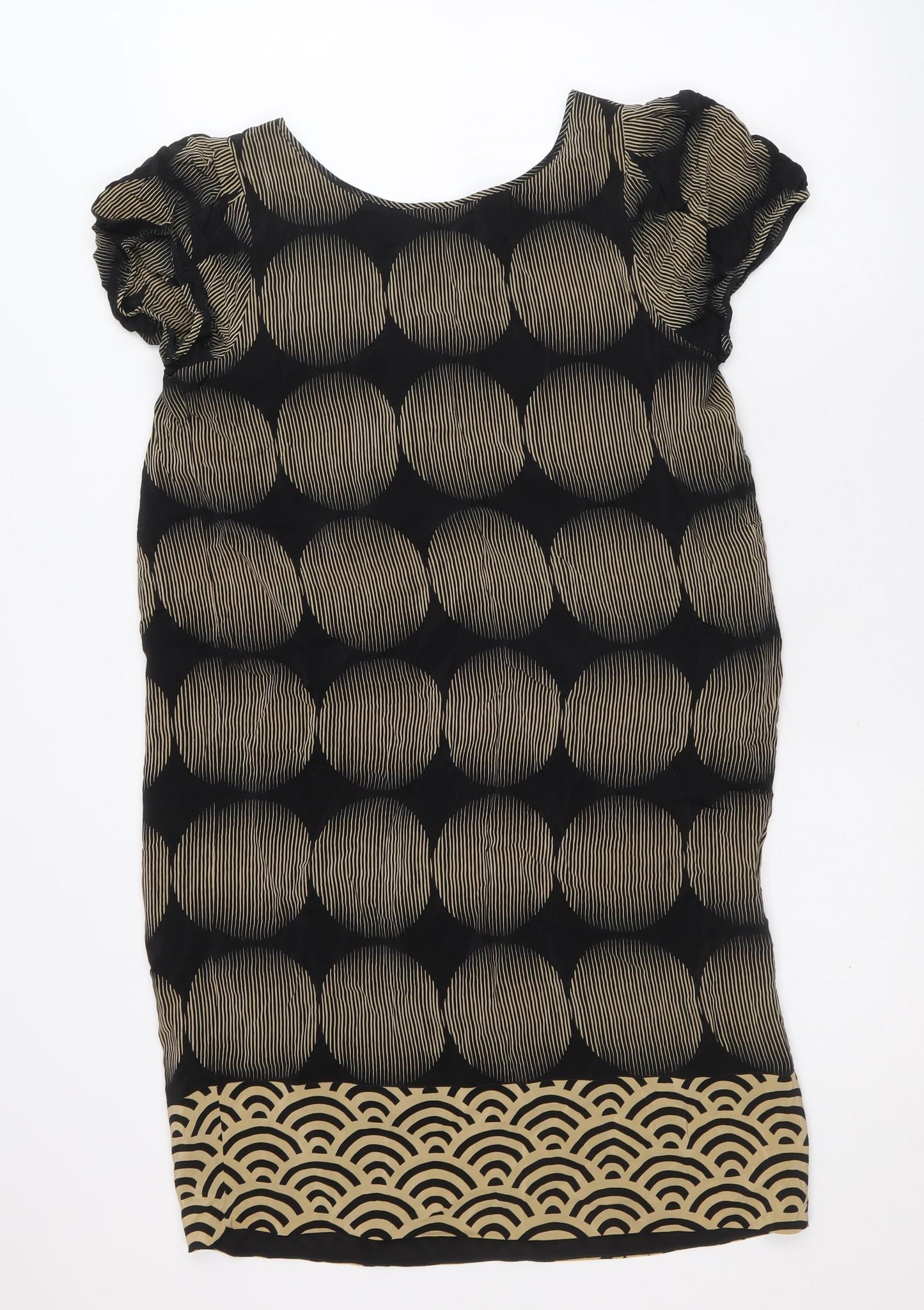 Autograph Womens Black Geometric Silk A-Line Size 10 Round Neck Pullover