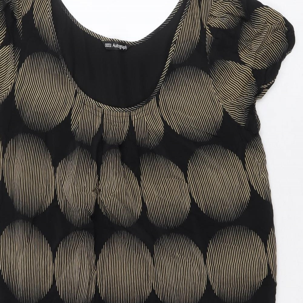 Autograph Womens Black Geometric Silk A-Line Size 10 Round Neck Pullover