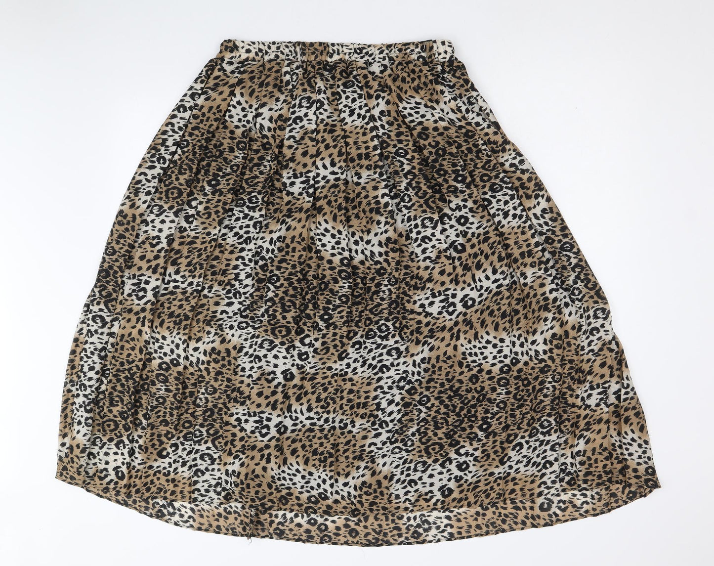 Bonmarché Womens Brown Animal Print Polyester Pleated Skirt Size 16 - Leopard Pattern