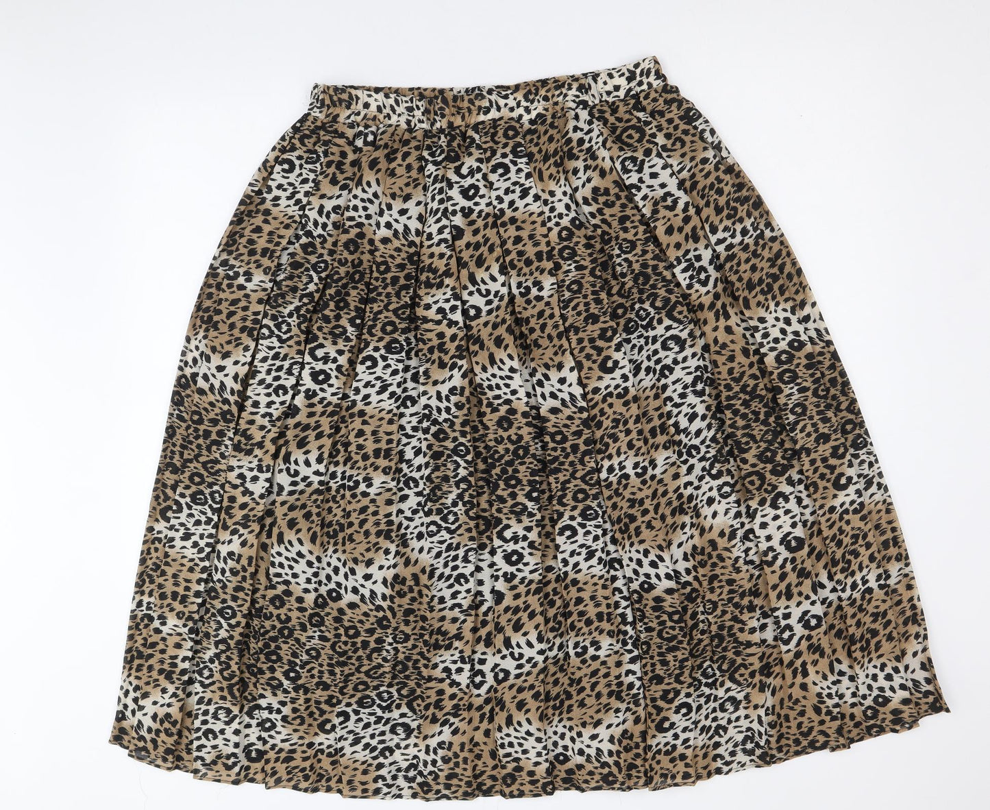 Bonmarché Womens Brown Animal Print Polyester Pleated Skirt Size 16 - Leopard Pattern