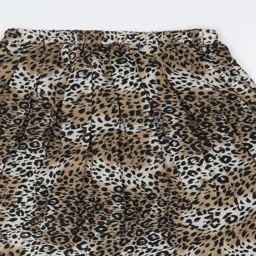 Bonmarché Womens Brown Animal Print Polyester Pleated Skirt Size 16 - Leopard Pattern