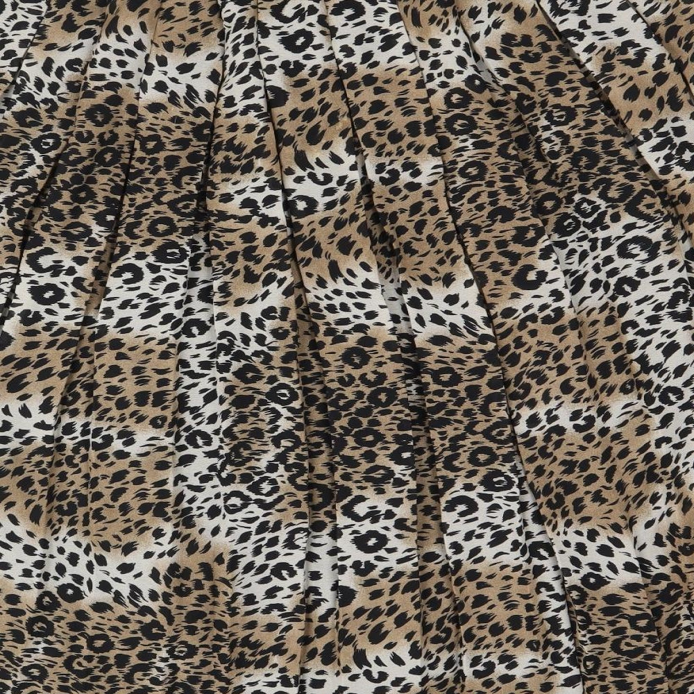 Bonmarché Womens Brown Animal Print Polyester Pleated Skirt Size 16 - Leopard Pattern