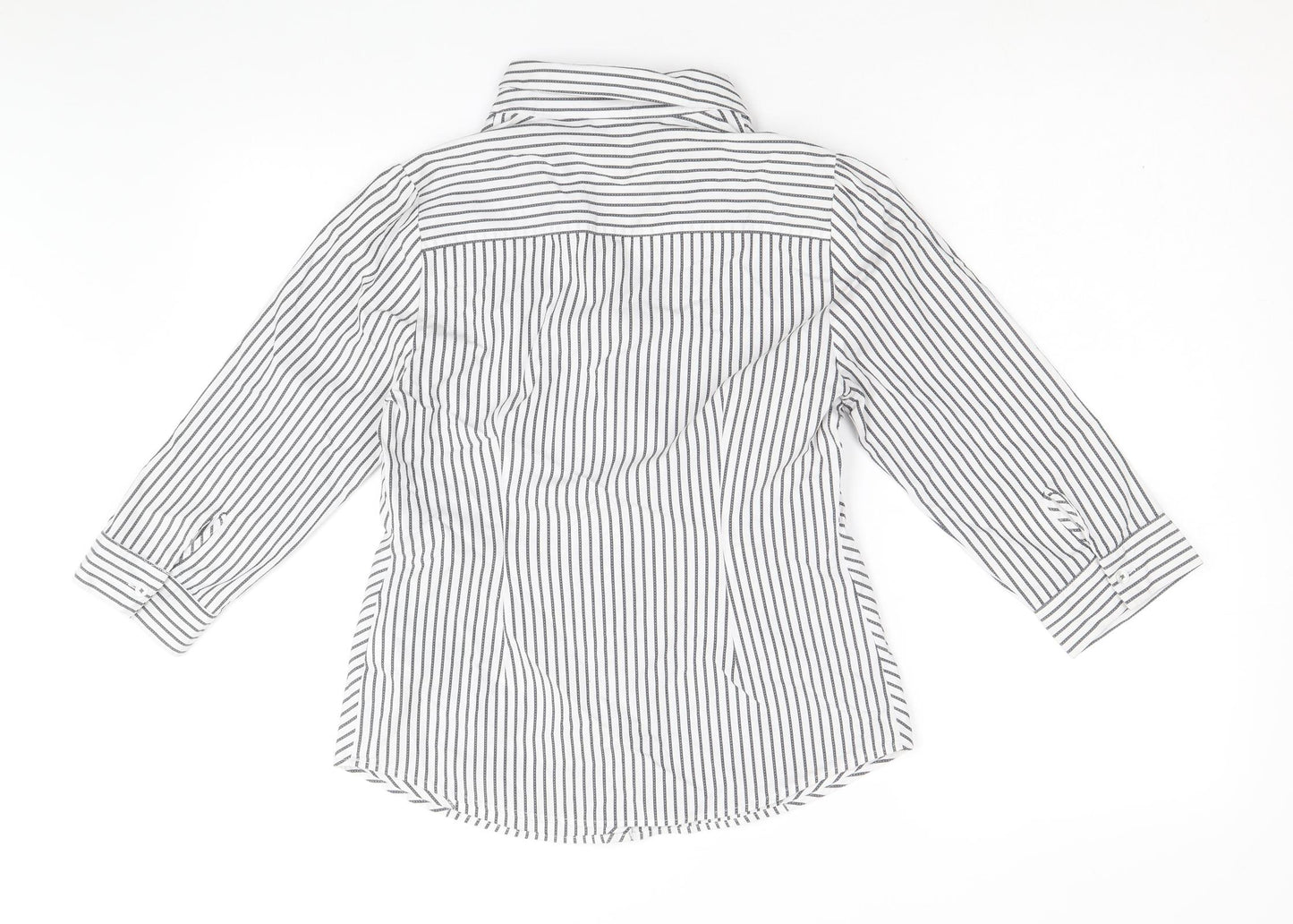 Marks and Spencer Womens White Striped Cotton Basic Button-Up Size 10 Collared