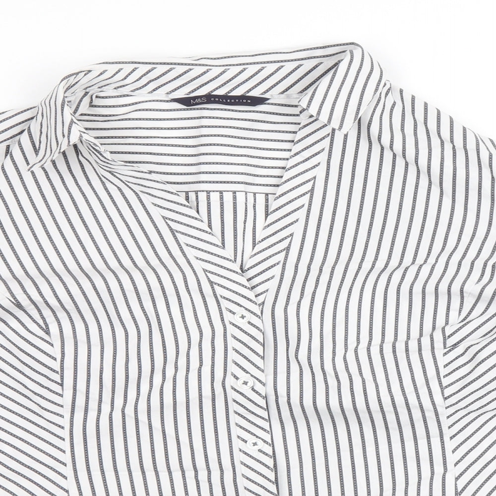 Marks and Spencer Womens White Striped Cotton Basic Button-Up Size 10 Collared