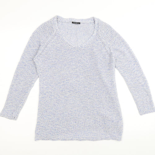 Roman Womens Blue V-Neck Acrylic Pullover Jumper Size 10