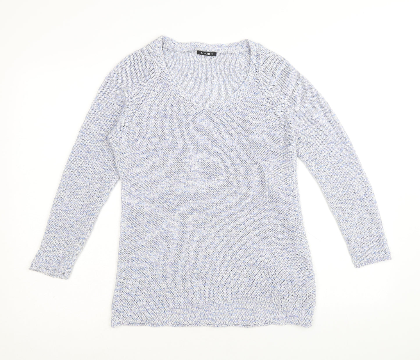 Roman Womens Blue V-Neck Acrylic Pullover Jumper Size 10