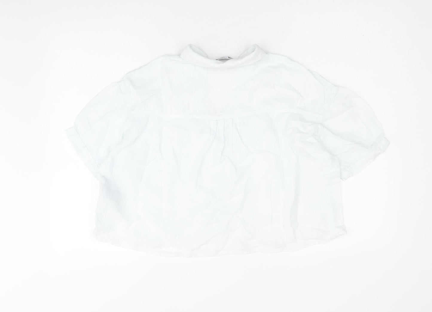 Zara Womens White Linen Cropped Button-Up Size S Collared