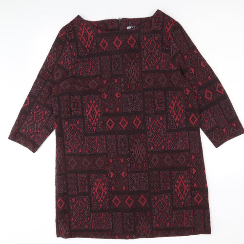 EWM Womens Black Geometric Polyester A-Line Size 16 Round Neck Zip