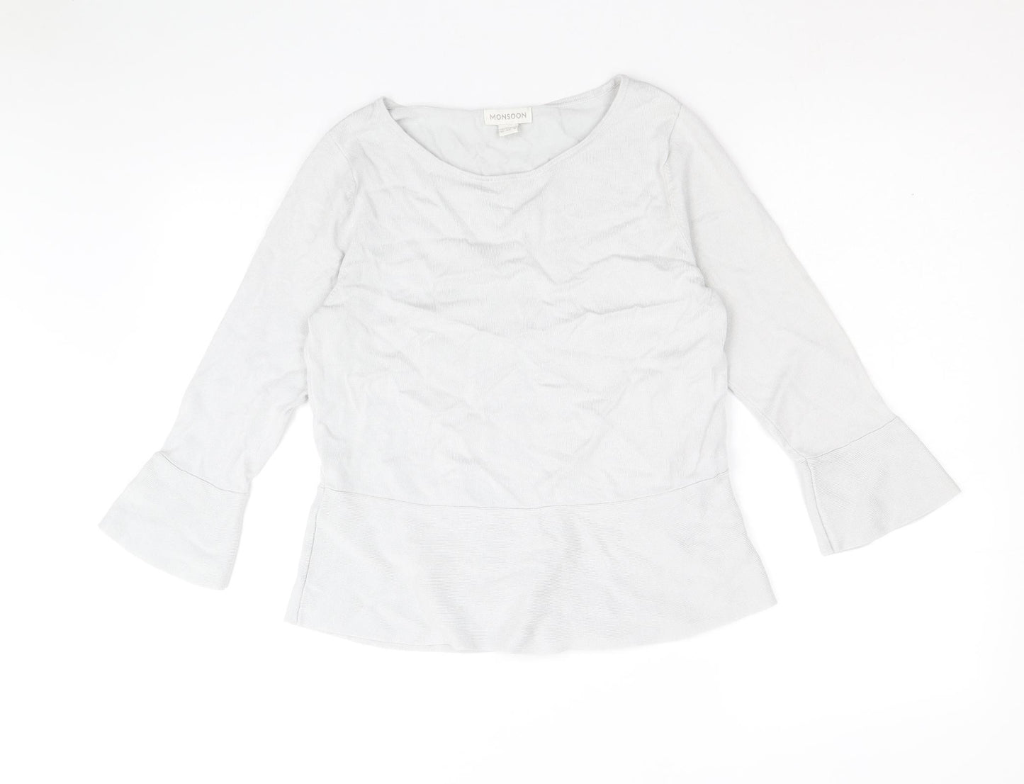 Monsoon Womens Grey Scoop Neck Viscose Pullover Jumper Size 12