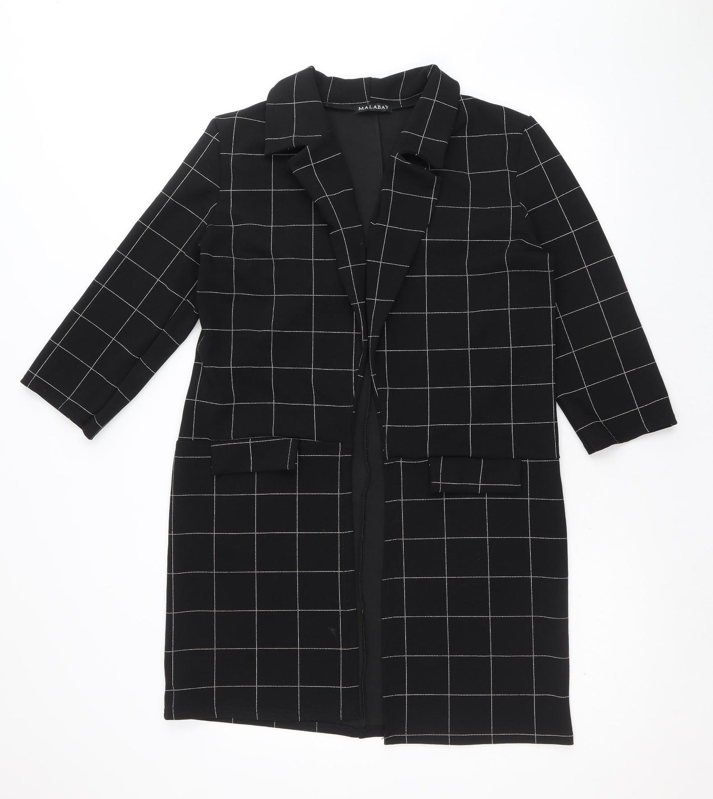 Malabay Womens Black Striped Overcoat Coat Size 14