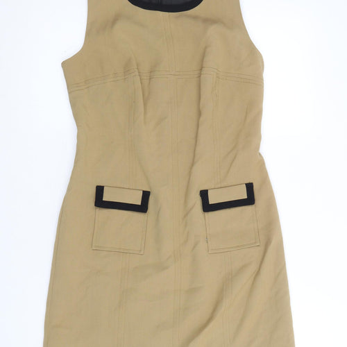 NEXT Womens Brown Polyester A-Line Size 10 Round Neck Zip
