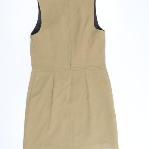 NEXT Womens Brown Polyester A-Line Size 10 Round Neck Zip