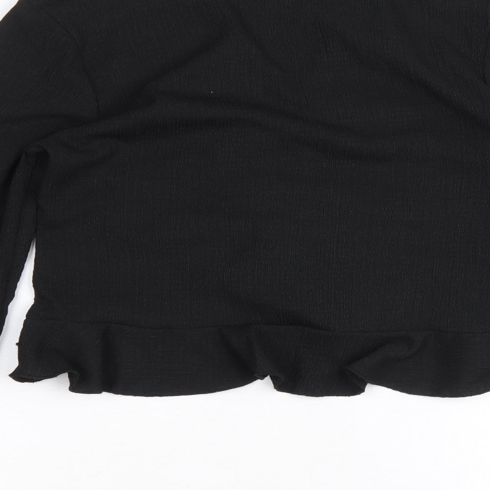 H&M Womens Black Polyester Cropped Blouse Size S V-Neck - Front Ruched