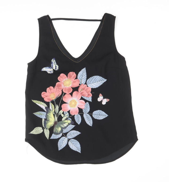 Oasis Womens Black Polyester Basic Tank Size 10 V-Neck - Butterfly