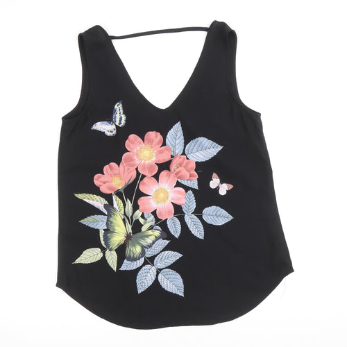 Oasis Womens Black Polyester Basic Tank Size 10 V-Neck - Butterfly