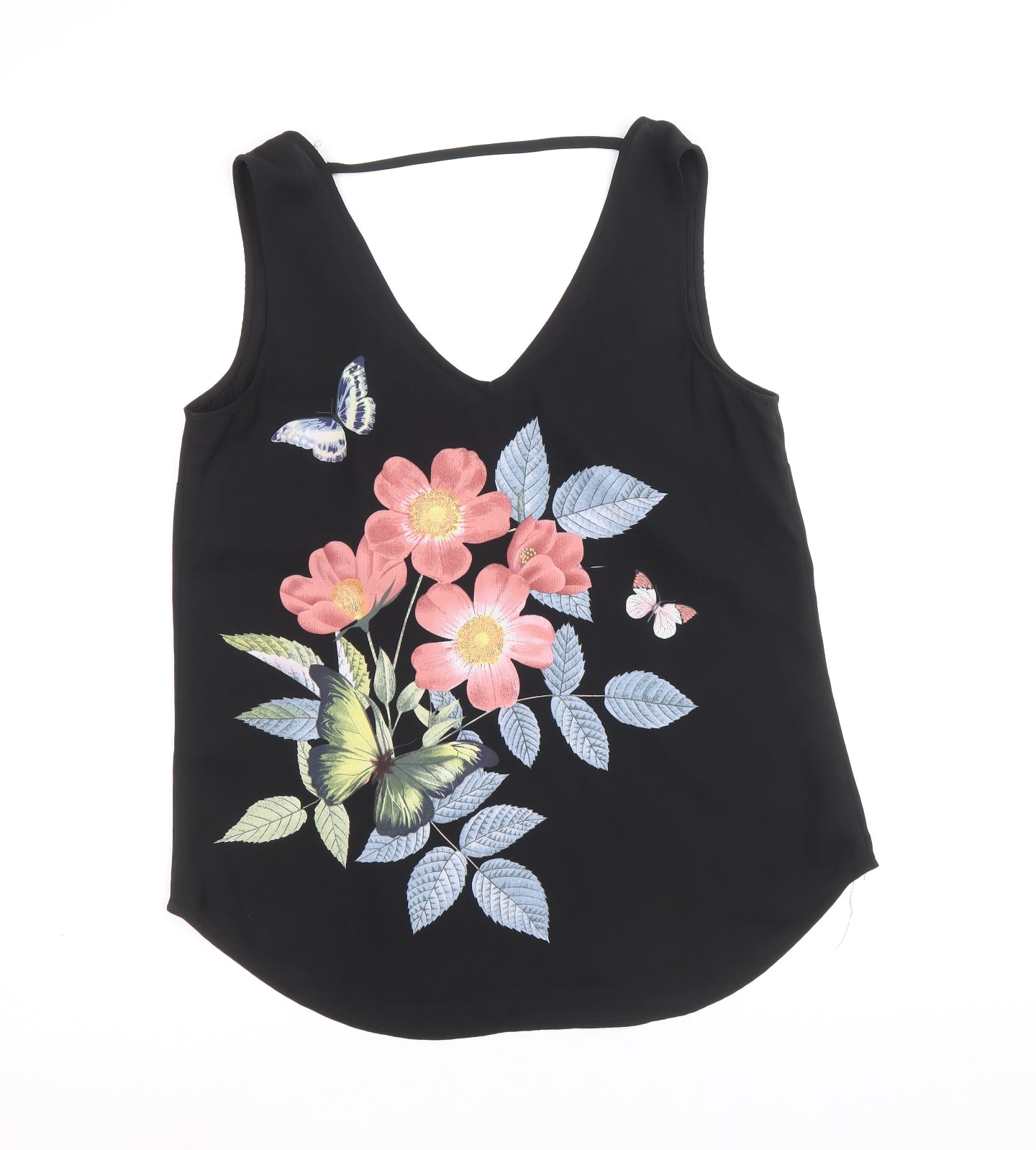 Oasis Womens Black Polyester Basic Tank Size 10 V-Neck - Butterfly