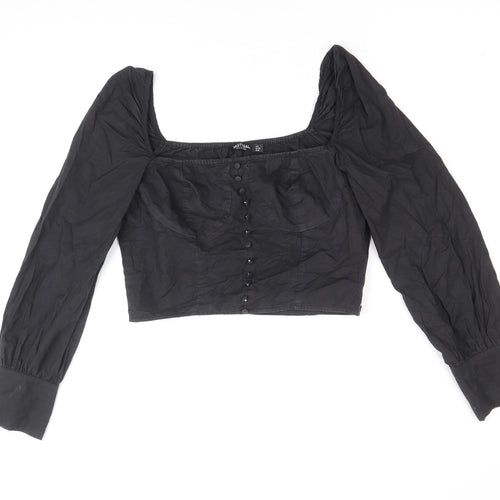 Nasty Gal Womens Black 100% Cotton Cropped Blouse Size 10 Square Neck