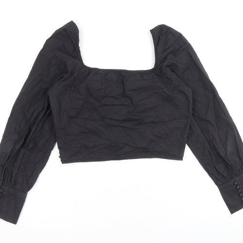 Nasty Gal Womens Black 100% Cotton Cropped Blouse Size 10 Square Neck