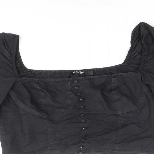 Nasty Gal Womens Black 100% Cotton Cropped Blouse Size 10 Square Neck