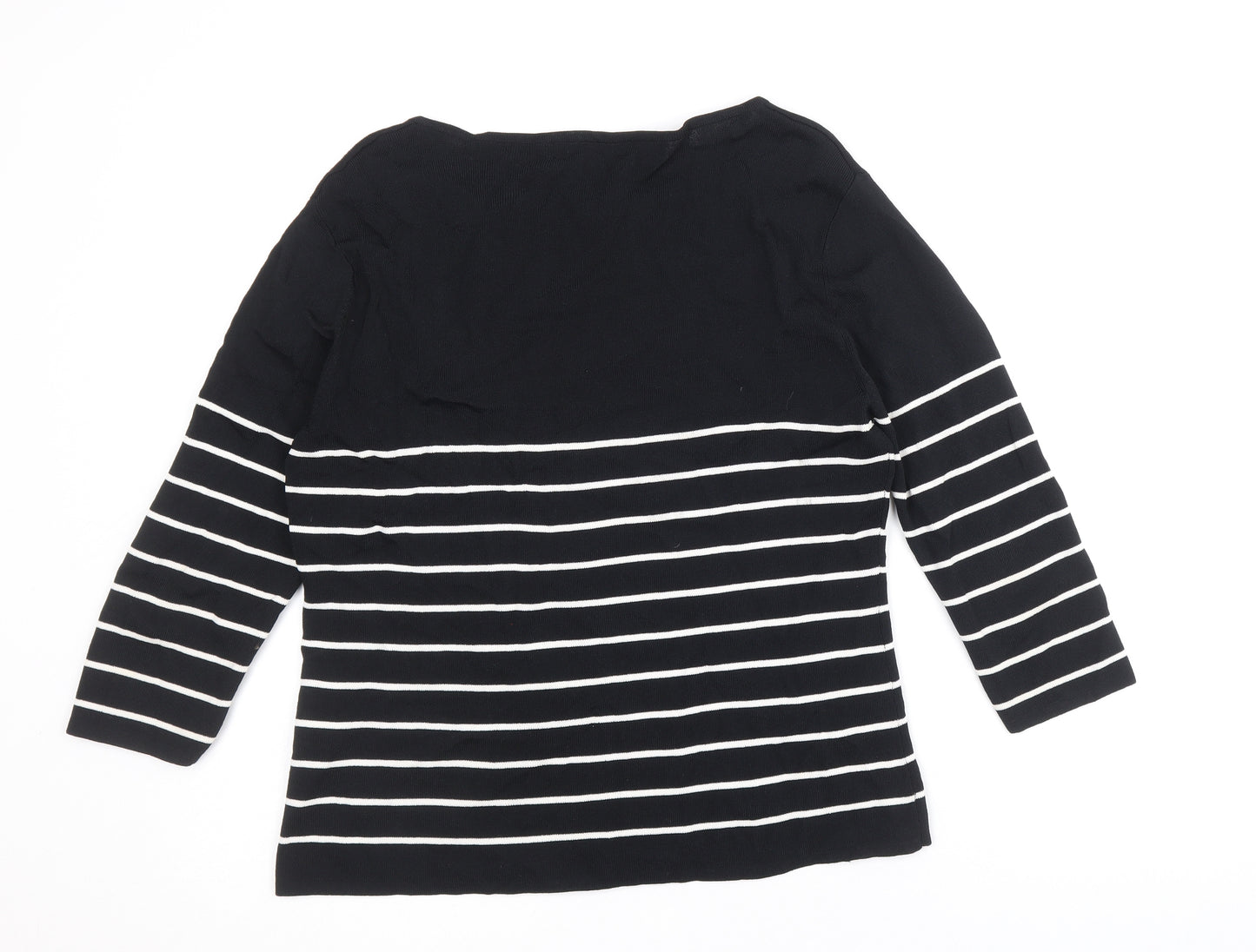Debbie Morgan Womens Black Scoop Neck Striped Viscose Pullover Jumper Size L