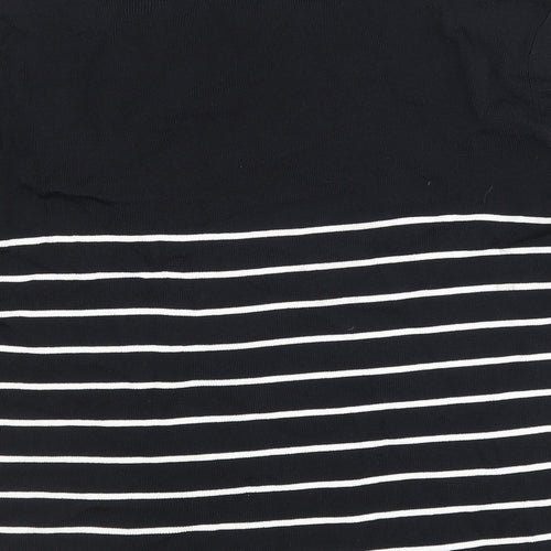 Debbie Morgan Womens Black Scoop Neck Striped Viscose Pullover Jumper Size L
