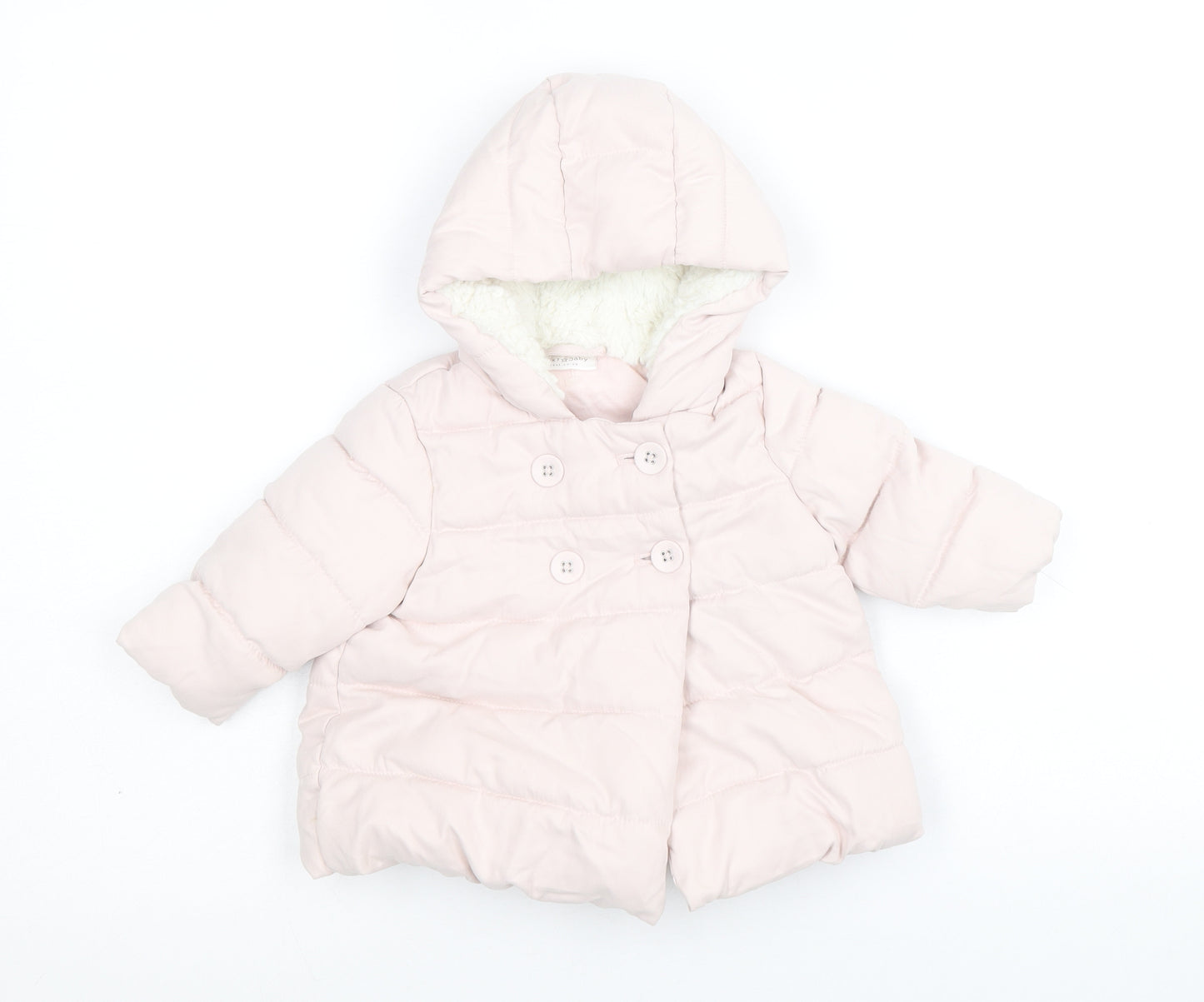 NEXT Girls Pink Puffer Jacket Coat Size 3-6 Months Buckle