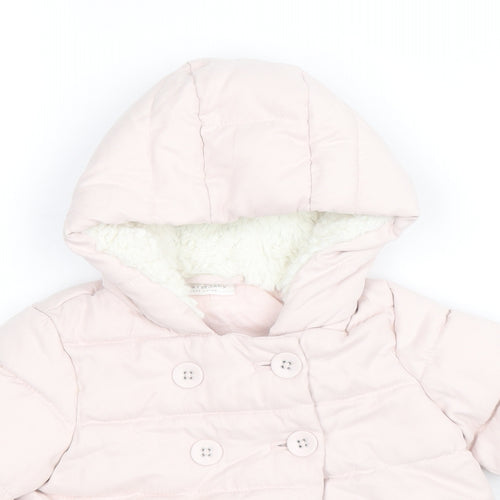 NEXT Girls Pink Puffer Jacket Coat Size 3-6 Months Buckle
