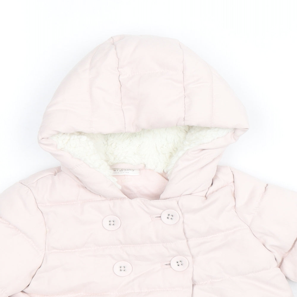 NEXT Girls Pink Puffer Jacket Coat Size 3-6 Months Buckle