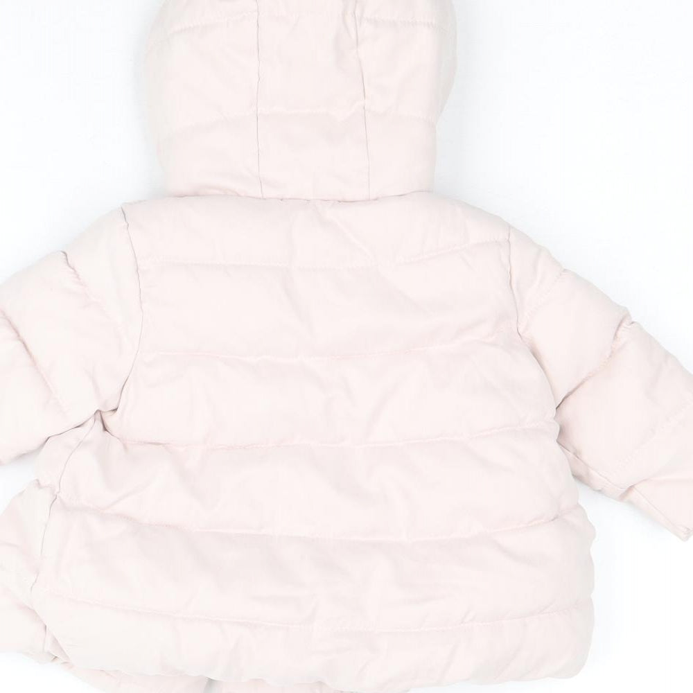 NEXT Girls Pink Puffer Jacket Coat Size 3-6 Months Buckle