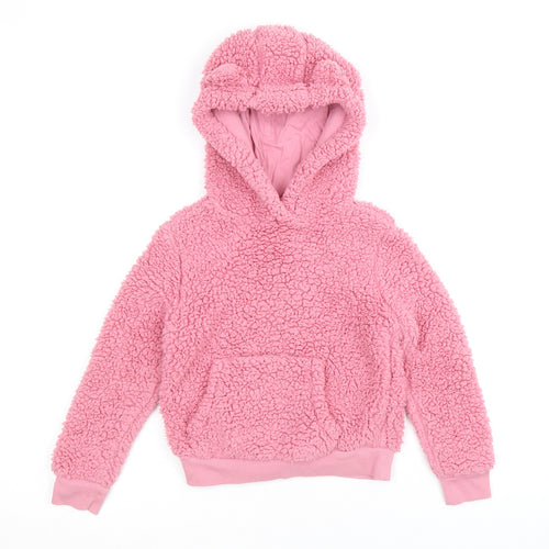 Marks and Spencer Girls Pink Polyester Pullover Hoodie Size 5-6 Years Pullover