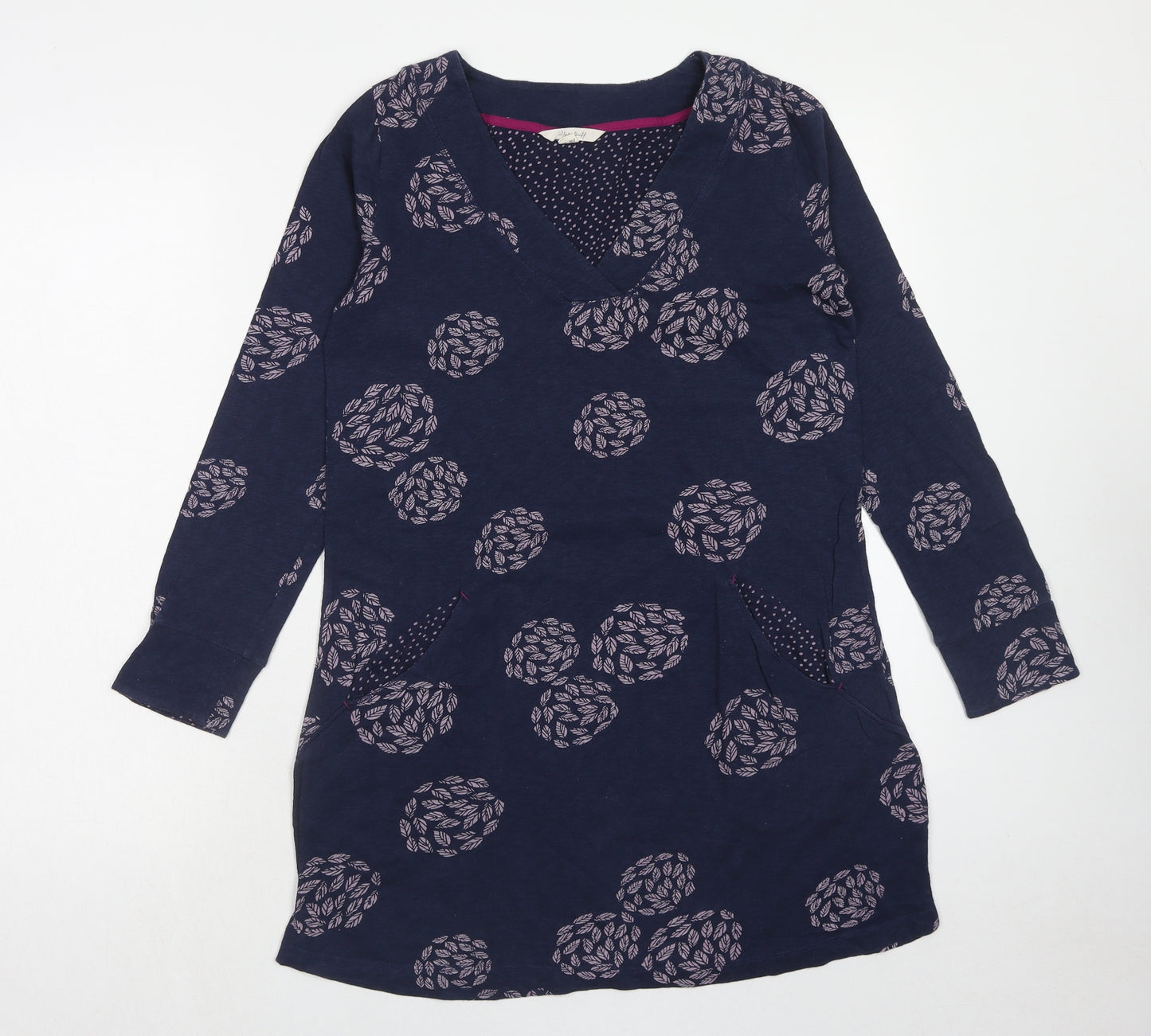 White Stuff Womens Blue Geometric Cotton A-Line Size 10 V-Neck Pullover