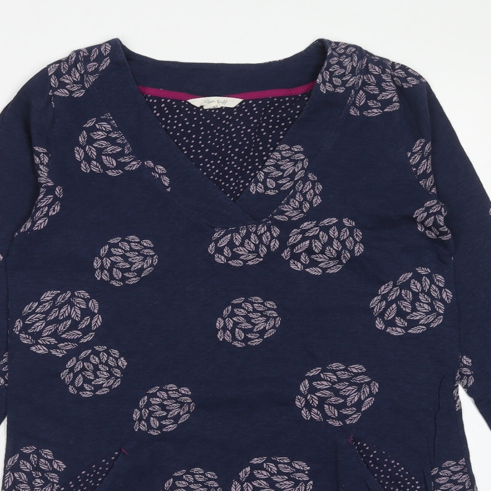 White Stuff Womens Blue Geometric Cotton A-Line Size 10 V-Neck Pullover