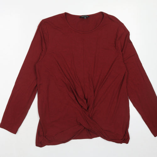 Peacocks Womens Red Viscose Basic Blouse Size 14 Round Neck - Knot Front