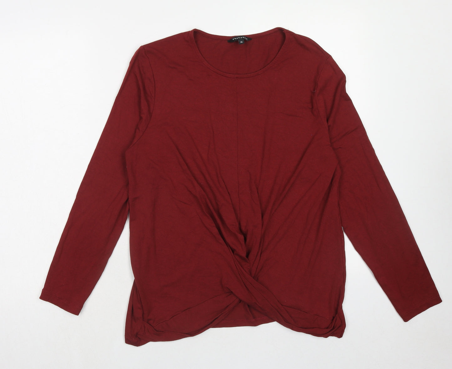 Peacocks Womens Red Viscose Basic Blouse Size 14 Round Neck - Knot Front