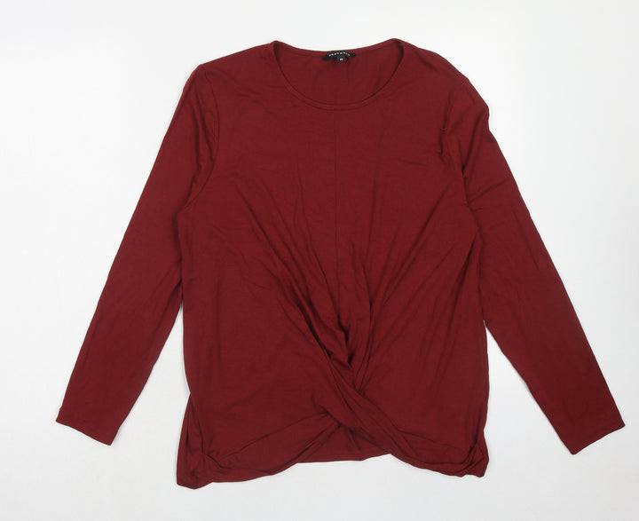 Peacocks Womens Red Viscose Basic Blouse Size 14 Round Neck - Knot Front